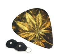 6 Pcs Guitar Picks with Golden Cannabis Print, Guitar Accessories Guitar Picks for Acoustic Guitar, Electric Guitar, Bass Guitar | 0.46mm