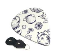 6 Pcs Guitar Picks with Hand Drawn Teapots and Cups Print, Guitar Accessories Guitar Picks for Acoustic Guitar, Electric Guitar, Bass Guitar | 0.71mm