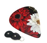 6 Pcs Guitar Picks with Red Flower and White Daisy Print, Guitar Accessories Guitar Picks for Acoustic Guitar, Electric Guitar, Bass Guitar | 0.71mm