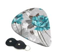 6 Pcs Guitar Picks with Teal Grey and White Floral Print, Guitar Accessories Guitar Picks for Acoustic Guitar, Electric Guitar, Bass Guitar | 0.71mm