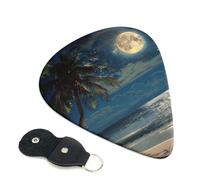 6 Pcs Guitar Picks with Tropical Beach Palm Tree with Full Moon Starry Night Print, Guitar Picks for Acoustic Guitar, Bass Guitar | 0.46mm