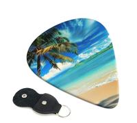 6 Pcs Guitar Picks with Tropical Palm Tree Hawaii Beach Print, Guitar Picks for Acoustic Guitar, Bass Guitar | 0.71mm