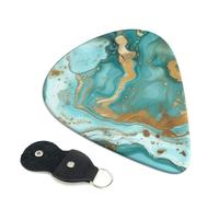 6 Pcs Guitar Picks with Turquoise Gold Marble Print, Guitar Accessories Guitar Picks for Acoustic Guitar, Electric Guitar, Bass Guitar | 0.96mm