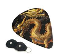 6 Pcs Guitar Picks with Yellow Dragon Black Background Print, Guitar Accessories Guitar Picks for Acoustic Guitar, Electric Guitar, Bass Guitar | 0.96mm