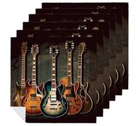 6 PCS Guitars Art Cloth Napkins 18.7"x18.7"- Single-Sided Print, Soft & Reusable Napkins for Elegant Dining, Wedding, Party, Restaurant Decor
