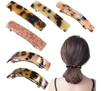 6 PCS Hair Barrette French Design Tortoise Shell Celluloid Rectangle Accessories Classic for Thin Fine Hair Flat Hair Pins