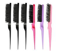 6 Pcs Hair Brush Teasing Brush for Fine Hair Nylon Rat Tail Combs Three Row Salon Teasing Comb Set for Back Combing Hair-Styling