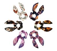 6 Pcs Hair Scarf Scrunchie, Bow Scrunchies for Hair, Hair Scrunchies with Bow, Cat Donuts Galaxy Patterns Scrunchie Hair Scarf Ponytail Holder for Women