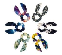 6 Pcs Hair Scarf Scrunchie, Bow Scrunchies for Hair, Hair Scrunchies with Bow, Cute Cows Chamomile Pattern Scrunchie Hair Scarf Ponytail Holder for Women