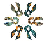 6 Pcs Hair Scarf Scrunchie, Bow Scrunchies for Hair, Hair Scrunchies with Bow, Cute Goldfish Lotus Pattern Scrunchie Hair Scarf Ponytail Holder for Women