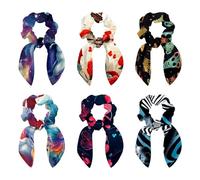 6 Pcs Hair Scarf Scrunchie, Bow Scrunchies for Hair, Hair Scrunchies with Bow, Eiffel Tower Valentine's Day Pattern Scrunchie Hair Scarf Ponytail Holder for Women