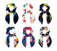 6 Pcs Hair Scarf Scrunchie, Bow Scrunchies for Hair, Hair Scrunchies with Bow, Eiffel Tower Valentine's Day Pattern Scrunchie Hair Scarf Ponytail Holder for Women