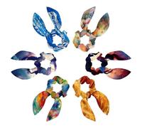 6 Pcs Hair Scarf Scrunchie, Bow Scrunchies for Hair, Hair Scrunchies with Bow, Floral Flower Watercolor Painting Scrunchie Hair Scarf Ponytail Holder for Women