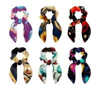 6 PCS Hair Scrunchies Rabbit Bunny Ear Bow Bowknot Scrunchie Bobbles Elastic Hair Ties Bands Ponytail Holder for Women AccessoriesCrocodile Star Sunflower