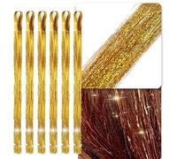 6 Pcs Hair Tinsel Extensions, Hair Extension Tinsel Kit Glitter Hair Extensions for Women & Girls Colorful Straight hair Extensions hair Accessories for Christmas New Year Halloween (Gold)