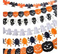 6 Pcs Halloween Banner, Party Paper Hanging Decorations with Pumpkin Bat Spiders Ghost Skeleton Pattern Paper Chain Garland, Spooky Horror Themed Party Decorations