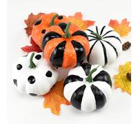 6 PCS Halloween Decorations Indoor, Black and White Pumpkins for Tiered Tray,Table,Desk,Fireplace Mantel,Fall and Thankgiving Decor- Halloween Decorations for Home (A)