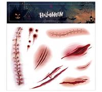 6 Pcs Halloween Face Tattoo Stickers, Waterproof Temporary Tattoo, Easy Apply, Include Bloody Scar, Zombie Scars, for Halloween Party Cosplay, 6.2 x 6.2 in