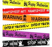 6 Pcs Halloween Fright Tape Set Halloween Creepy Scary Tape Different Design Halloween Warning Caution Tapes Zombie Fright Tape for Trick or Treat Haunted Halloween Party Decoration