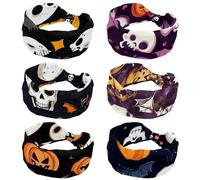 6 Pcs Halloween Skulls Pumpkins Bats Women's Headbands Elastic Head Band Yoga Workout Head Non-Slip Sweat Soft Headbands Simple Versatile Hair Accessory Hairbands