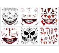 6 PCS Halloween Tattoos,Halloween Face Stickers,Temporary Joker Tattoos,Halloween's Scar Tattoo for Women Men Boys Girls Makeup Halloween's Decorations