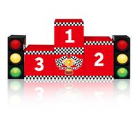 6 Pcs Halloween Trunk or Treat Car Decorating Kits, Large Racing Birthday Party Boxes Set, 4 Pcs 11.8" Race Car Podium and 2 Pieces 17.3" Traffic Light, Suv Garage Door Centerpiece Decoration(Red)