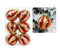 6 Pcs Hand-Painted Baubles, 6cm Shatterproof Plastic Hanging Ornaments with Strings for Xmas Tree, Holiday, Party
