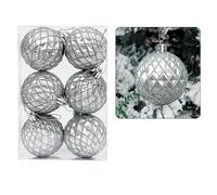 6 Pcs Hand-Painted Baubles, 6cm Shatterproof Plastic Hanging Ornaments with Strings for Xmas Tree, Holiday, Party