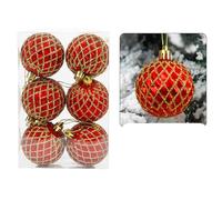 6 Pcs Hand-Painted Baubles, 6cm Shatterproof Plastic Hanging Ornaments with Strings for Xmas Tree, Holiday, Party