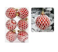 6 Pcs Hand-Painted Baubles, 6cm Shatterproof Plastic Hanging Ornaments with Strings for Xmas Tree, Holiday, Party