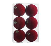 6 Pcs Hand-Painted Flocked Baubles, 8cm Shatterproof Plastic Ornaments in Box for Xmas Tree, Holiday, Party