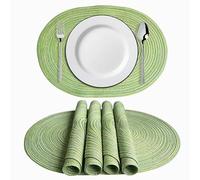 6 PCS Hand-Woven Round Oval Table Runner & Placemats Set for Kitchen, Dining Room, Patio, Outdoor, Farmhouse Decor - Perfect for Stylish Entertaining and Everyday Use