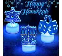 6 PCS Hanukkah Tea Lights Candles Battery Operated LED Flameless Tealight Candles, Blue Star of David Menorah Dreidel Hanukkah Decorations Centerpieces for Home Kitchen Party Decor