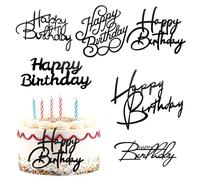6 Pcs Happy Birthday Cake Topper Acrylic Happy Birthday Side Cake SignBlack Inserts Decoratin Decor CupCake Tools DIY CupCake Sign Toppers Party Supplies