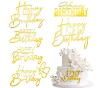 6 pcs Happy Birthday Cake Toppers Gold Cake Decorations Mirror Acrylic Cake Topper Side Cake Decorations Gold Cake Inserts for Birthday Party Cake Desserts Pastries
