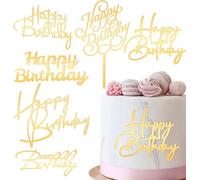 6 pcs Happy Birthday Cake Toppers Gold Cake Decorations Mirror Acrylic Side Cakes Decorations Gold Cakes Inserts for Birthday Party Desserts Pastries