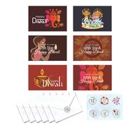 6 Pcs Happy Diwali Cards Multipack with Envelopes and Stickers Colorful Diwali Greeting Cards Gifts for Friends Kids Family Deepavali Blessing Cards Indian Festival of Lights Card Set
