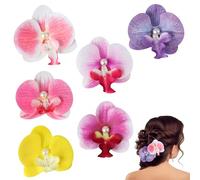 6 PCS Hawaiian Flower Hair Clips, Orchid Hair Clip, Artificial Tropical Orchid Flower Clips, Bohemian Style, Suitable for Beach, Party, Vacation (Multiple Colors)