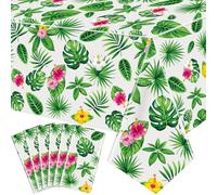 6 Pcs Hawaiian Luau Tablecloths Tropical Palm Leaves Table Cloth Plastic Hawaii Palm Leaf Table Covers Beach Pool Kids Tropical Party Decorations Cocktail Aloha Safari Jungle Party Supplies 86 x 51 IN