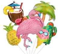 6 Pcs Hawaiian Party Decorations Balloons,Large Flamingo Balloons Hawaii Foil Balloons Tropical Party Balloons,Aluminum Balloons Aloha Party Balloons for Summer Beach Party Supplies