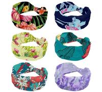 6 PCS Headbands for Women, Bright Blue Floral Blossom Royal Blue Wide Headband, Twist Knotted Yoga Workout Hairband, Soft Elastic Headwrap, Fashion Hair Accessories