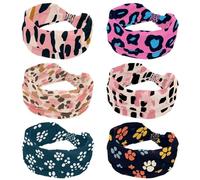 6 PCS Headbands for Women, Elastic Sweat Sports Hairbands, Non Slip Soft Headwrap, Pink Leopard Wide Headbands for Yoga Workout