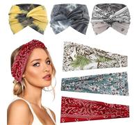 6 Pcs Headbands for Women's Hair,WideSmart Elastic Head Bands Boho Wide Soft Ladies Headband,Headband Print Head bands Adult Women Accessories Yoga Sports Hairband Multicoloured Thin Headscarf