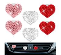 6 Pcs Heart Car Vent Clips for Women, Bling Heart Car Air Fresheners Bling Crystal Rhinestone Decorative Accessories for Easy Installation and Interior Decor, White Red and Pink