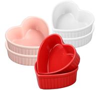 6 Pcs Heart Shaped Ramekins Ceramic Ramekins 6 Oz Oven Safe Creme Brulee Dishes Small Baking Ramekin Bowls for Kitchen Party Snack Serving Dip Sauce Condiments (Red, Pink, White)