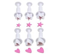 6 Pcs Heart & Star Fondant Plunger Cutters Set, White Plastic Cake Decorating Tools for Cookies, Sugarcraft, DIY Baking