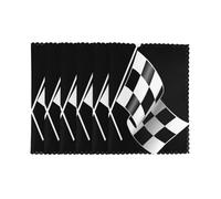 6 PCS Heat Resistant Placemat 45x30 CM, Black White Formula Checkered Flags Pattern Printed Non-Slip Place Mats for Kitchen Dining Table Indoor Outdoor
