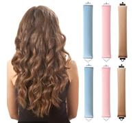 6 PCS Heatless Curlers for Long Hair with Satin Scarf, Heatless Blowout Rods, Overnight Blowout Rods for Effortless Curls, No Heat Hair Rollers for Women, Pink Light Brown Blue