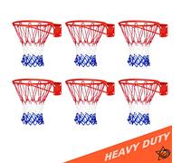 6 Pcs Heavy Duty Basketball Nets Replacement Sports Basketball Hoop Net Bold Polyester Woven Rope Basketball Nets Basketball Hoop Net Replacement Fits Standard 12 Loops (Red White Blue)