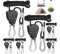 6 Pcs Heavy Duty Ratchet Hangers with Carabiner Hooks, 1/8 Inch Adjustable Rope Ratchet, 2.4m Guy Ropes, Retractable Metal Pulley for Grow Room Equipment, Light, Plant Fan, Awning, Tent